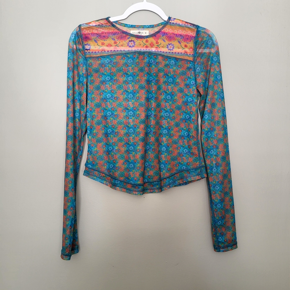 NATURAL LIFE Vibrant Multicolor Floral Long Sleeve Tee
